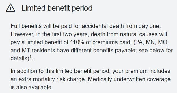AARP life insurance 2-year waiting period.